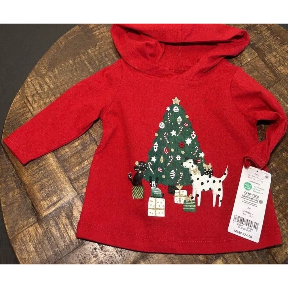 Infants Carters Red Christmas Tree Hooded Tee Size 3 months New with Tags
